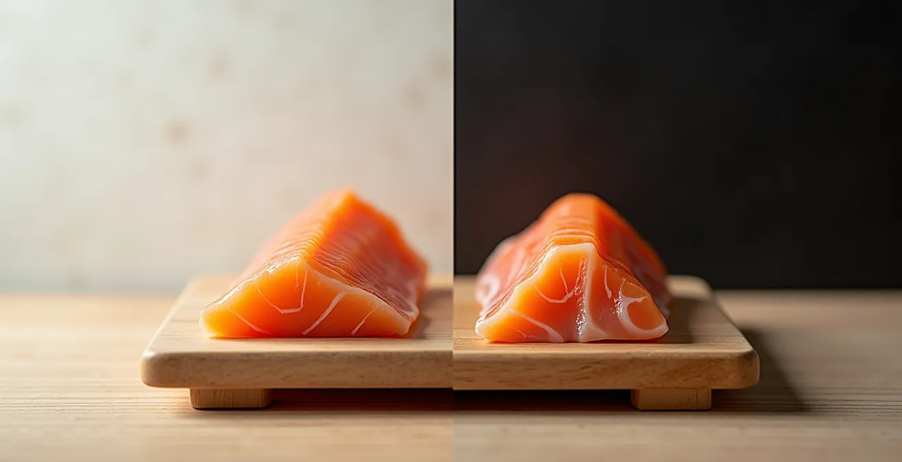 Visual representation of fish aging showing texture and umami development over time