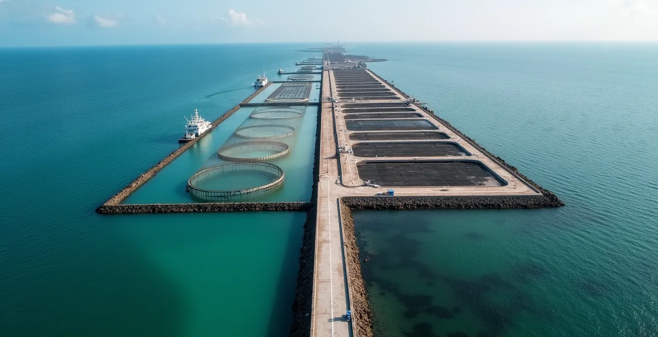 Modern land-based recirculating aquaculture system facility viewed from exterior