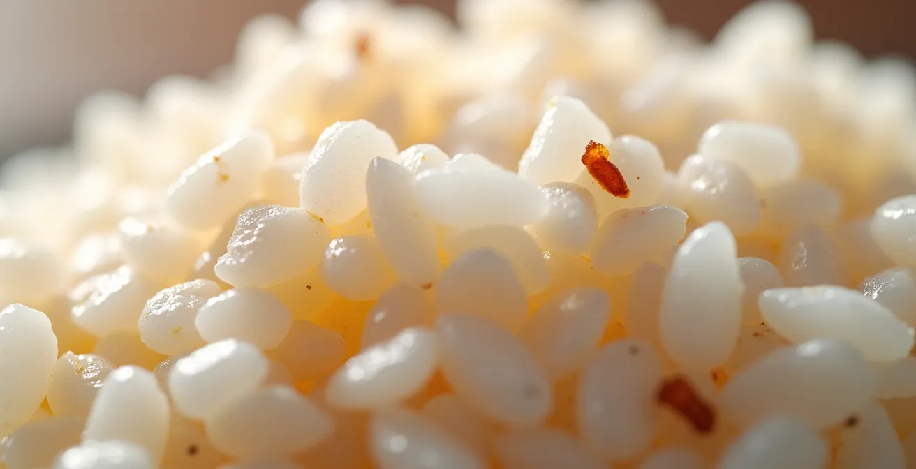 Extreme close-up of individual sushi rice grains showing texture