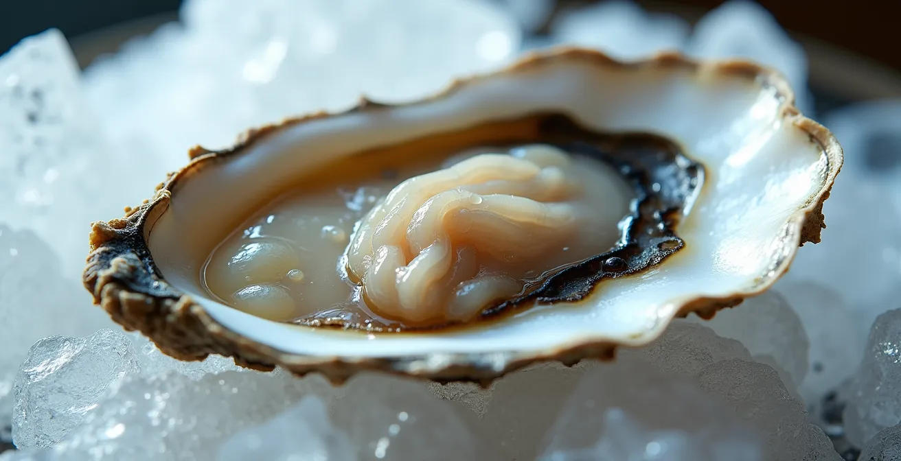 Cross-section view of oyster filtering water showing internal anatomy