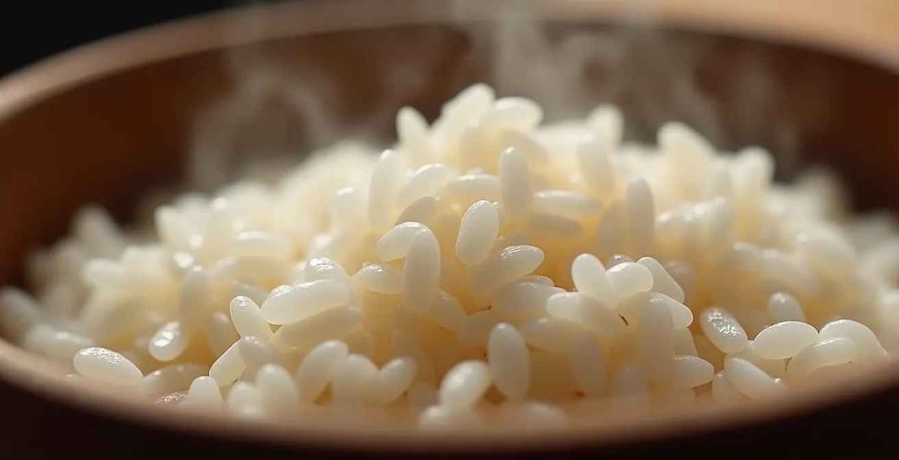 Traditional Japanese rice cooling with wooden paddle and fan showing steam evaporation