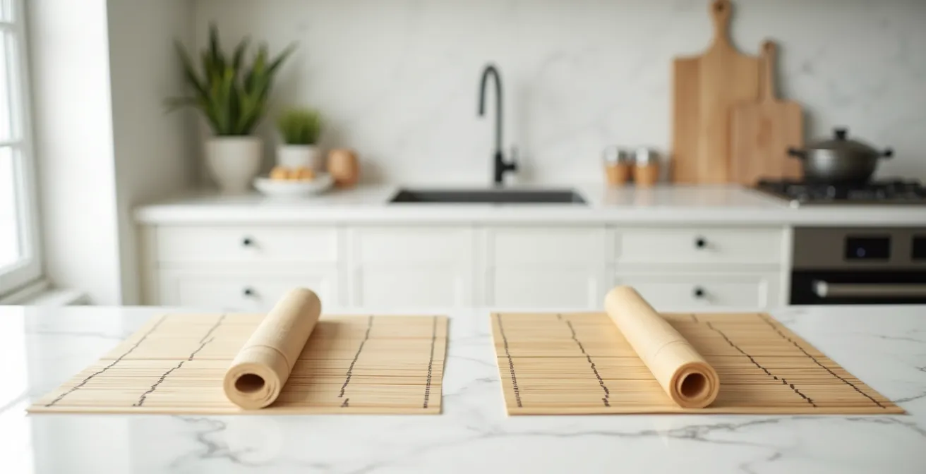 Split view showing classic maki rolling on left and uramaki inside-out technique on right