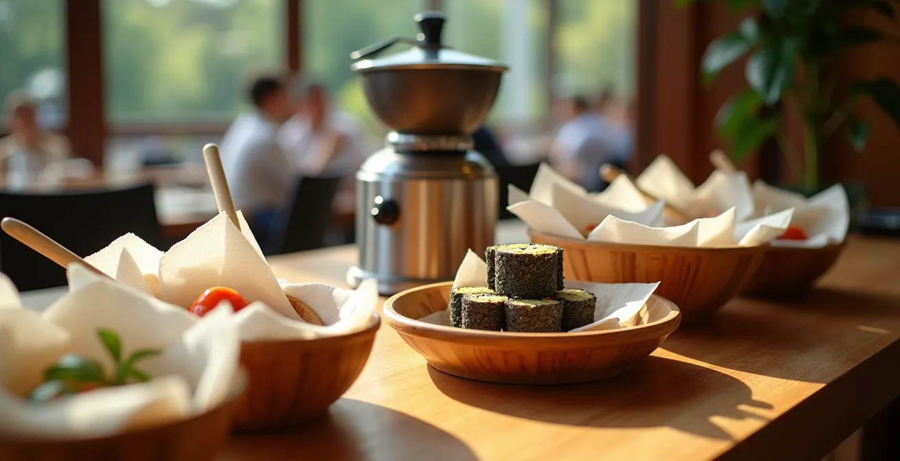 DIY nori toasting station at a temaki party with bamboo baskets