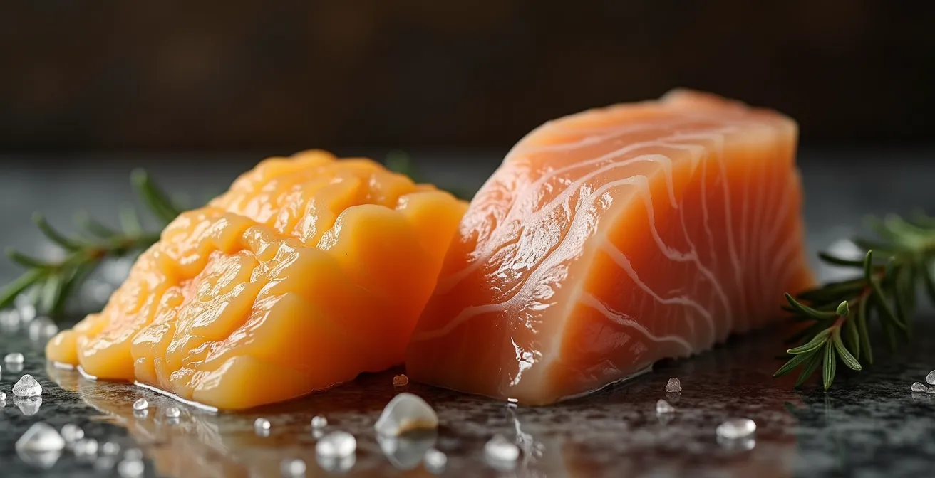 Artistic close-up of premium sushi ingredients showing rich textures and colors at the peak of omakase progression